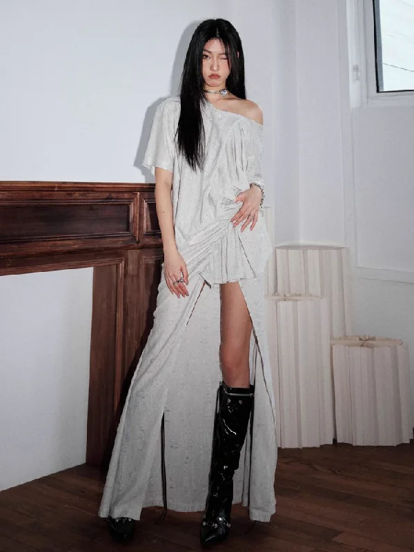 Distressed tops and long skirt【s0000009464】 chiffon skirt airy