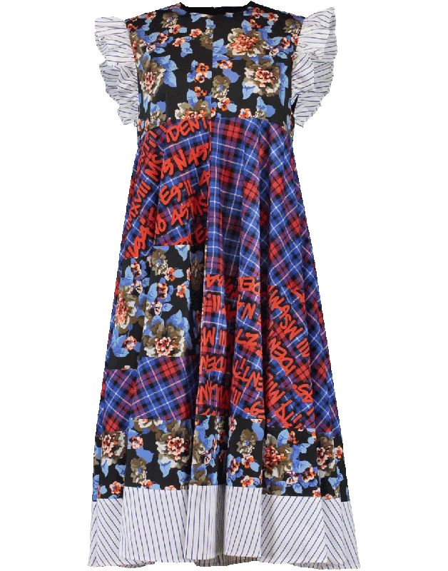 Patchwork Ruffle Dress Tunics Winter warm