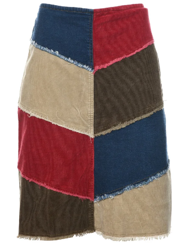 Y2K Patchwork A-line Skirt - L velvet skirt luxury