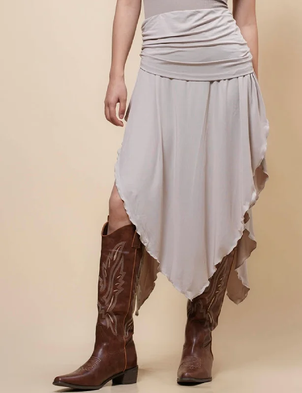 Ladies Elastic Waist Inregular Hem Split Midi Skirt SKS4997 linen skirt natural