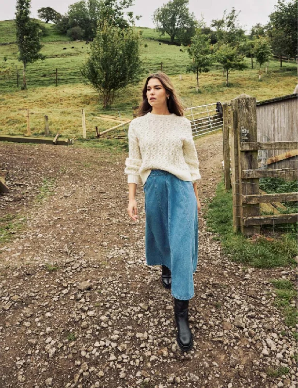 Mid Wash Denim Midi Skirt chiffon skirt floaty