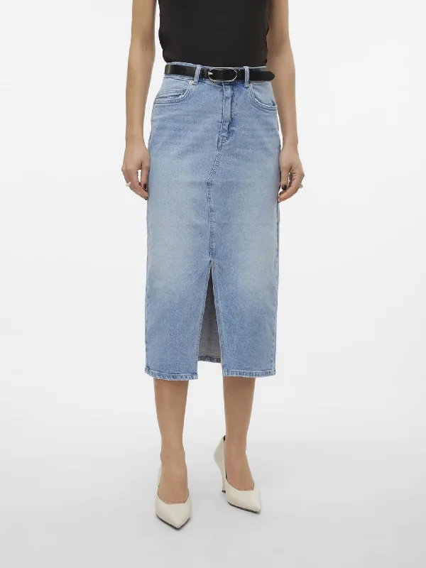 Γυναικεία φούστα τζιν πετροπλυμένο VMVERI HR CALF DENIM SKIRT GA MIX NOOS 10295731 | 10295731 denim skirt fashionable