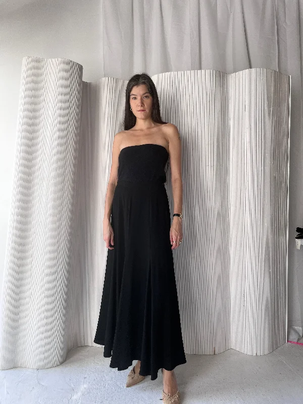 Black crepe tea length skirt leather skirt bold