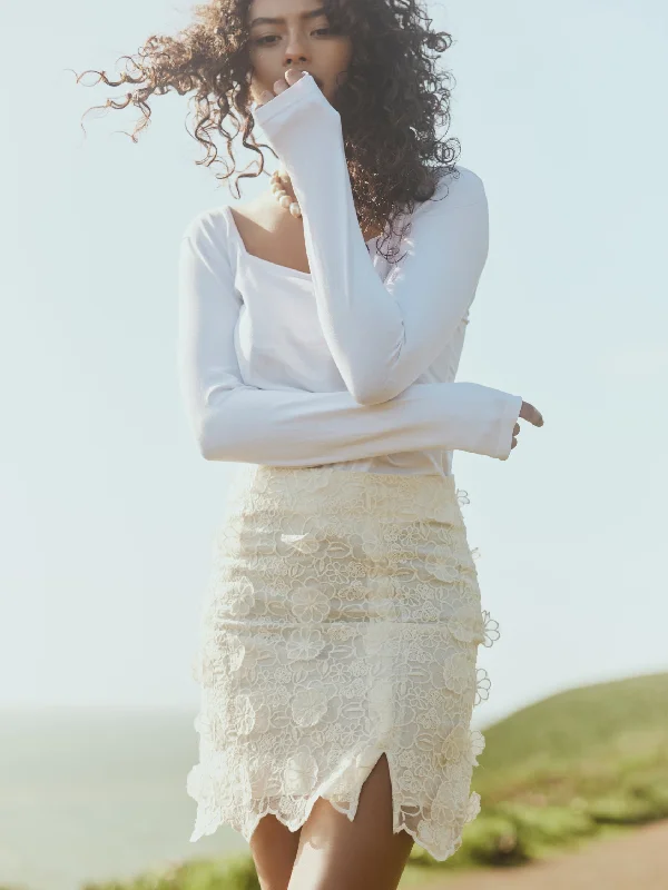 Maureen Lace Mini Skirt in Vivid Floral Lace breathable skirt fabric