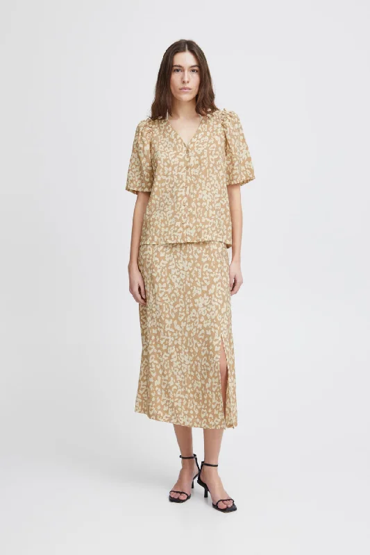 Tamiko Skirt Natural Leopard Print wool skirt warm