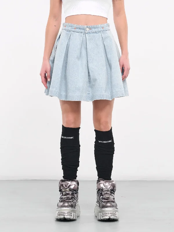 Pleated Denim Mini Skirt (WE64SK600N-BLUE) ruffled skirt detail