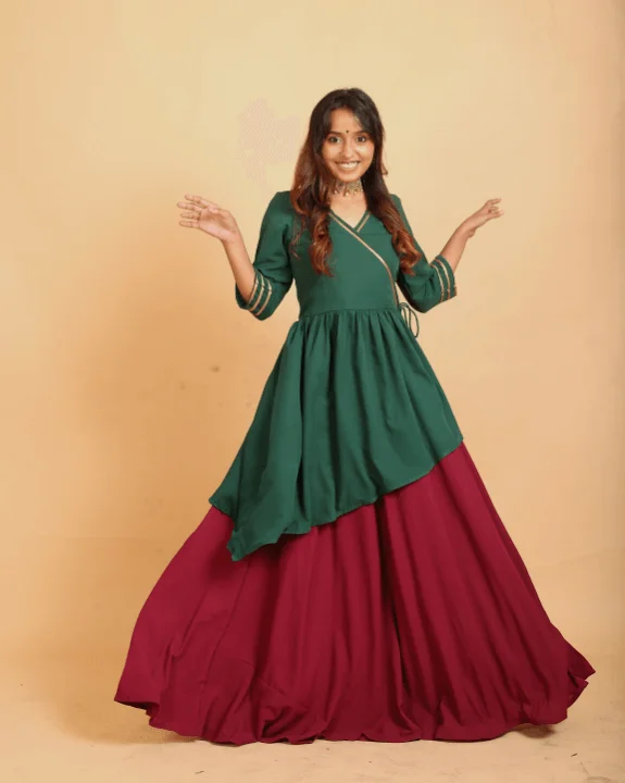 Emerald & Wine Fusion Kurti Skirt - Set of 2 leather skirt sleek
