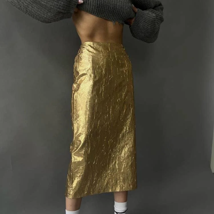 Ladies Charming Sliver/Golden Color Long Skirt BSQ10125J ruffled skirt detail