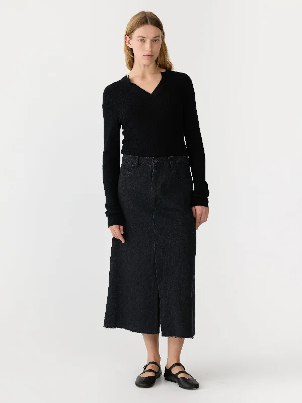 longerline denim skirt leather skirt refined