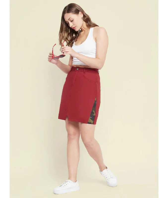 Stretchable Knee length Side Patch Denim Skirt corduroy skirt cozy