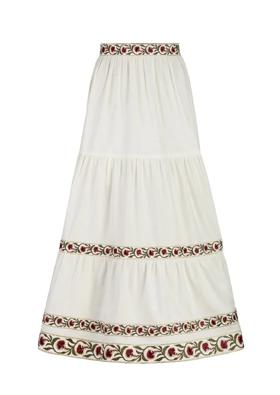 Carnation Ruffle Skirt in Ivory & Red wool skirt sturdy