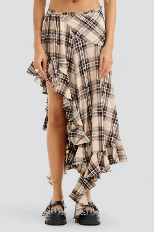Sand Plaid Cotton Florist Skirt modal blend skirt