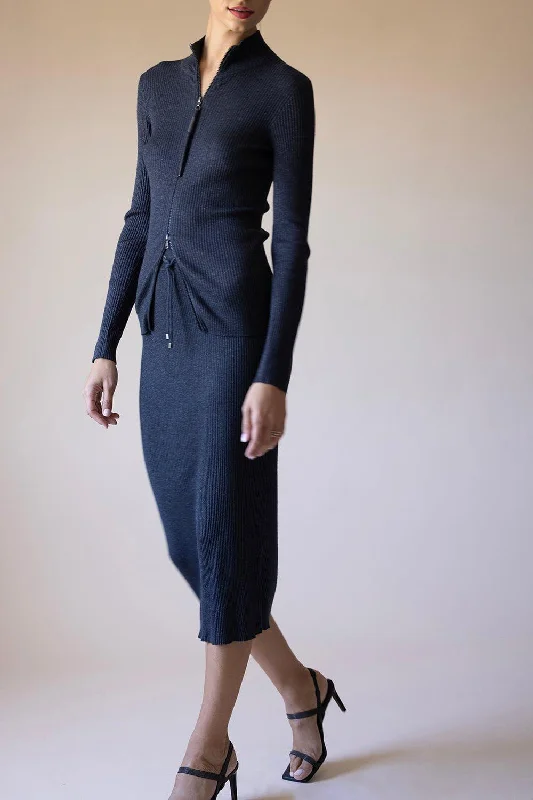 Ribbed Elastic Waist Pencil Skirt a-line skirt cut