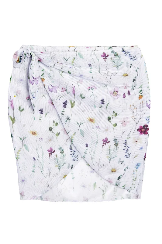 OTM Exclusive: Bridget Wrap Skirt in White Floral chiffon skirt delicate