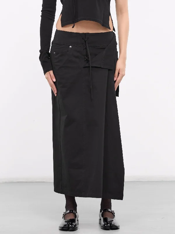 Lace-Up Maxi Skirt (FS-S68-002-BLACK) wool skirt warm