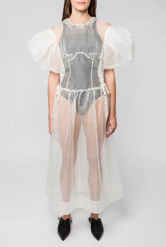 Simone Rocha Petal Sleeve Sculpted Lace Up Corset Dress Tunics Brand named