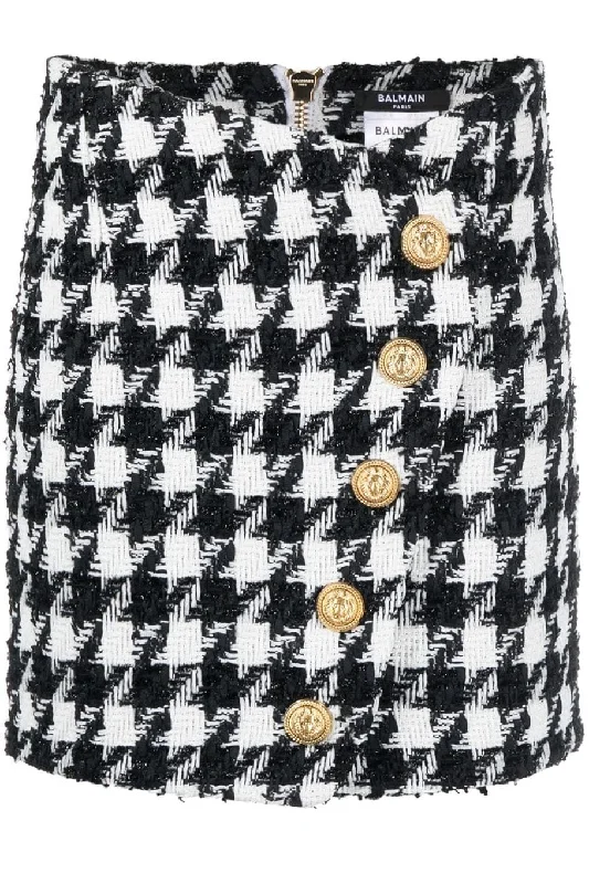 5 Button Houndstooth Tweed Skirt velvet skirt luxurious