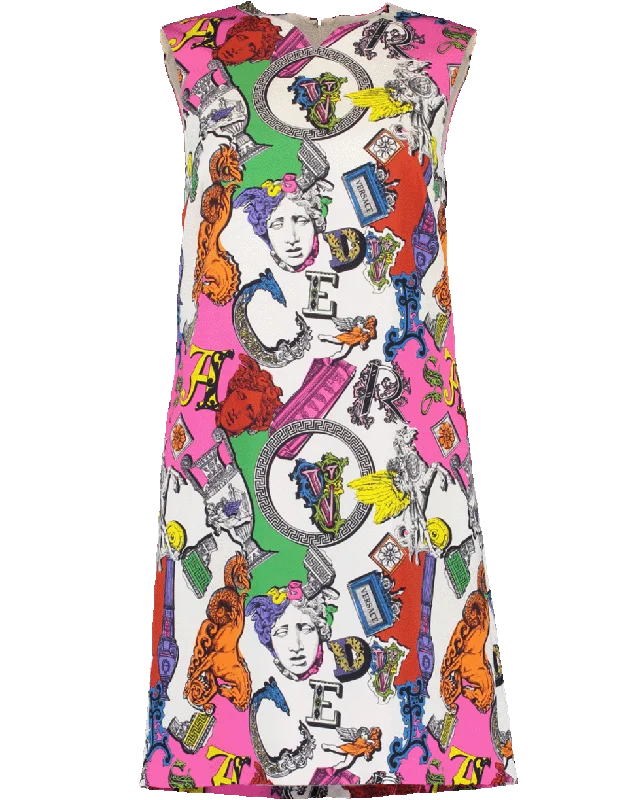 Pegasus Print Shift Dress Pencil Office Professional