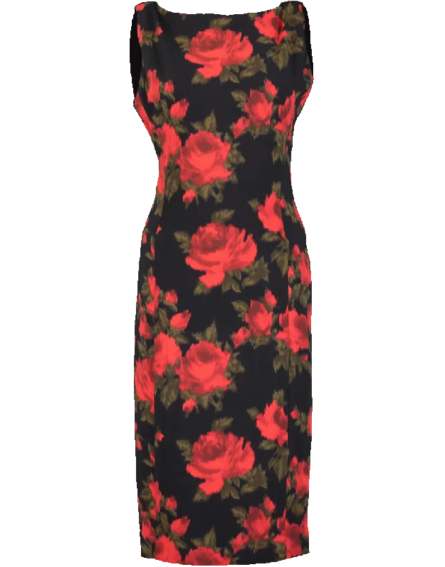 Draped Shoulder Rose Print Dress Tunics Hiking breathable