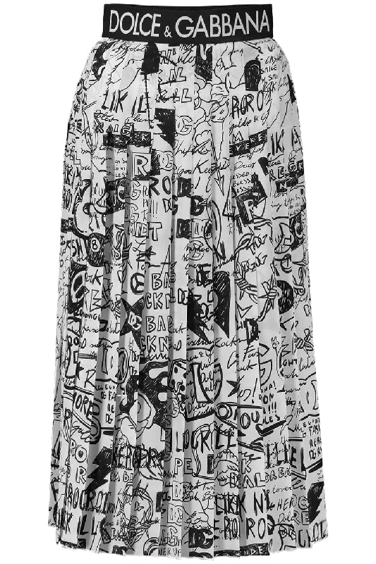 Printed Midi Pleated Skirt silk skirt elegant