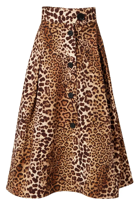 A-Line Button Front Midi Skirt flowy skirt hem