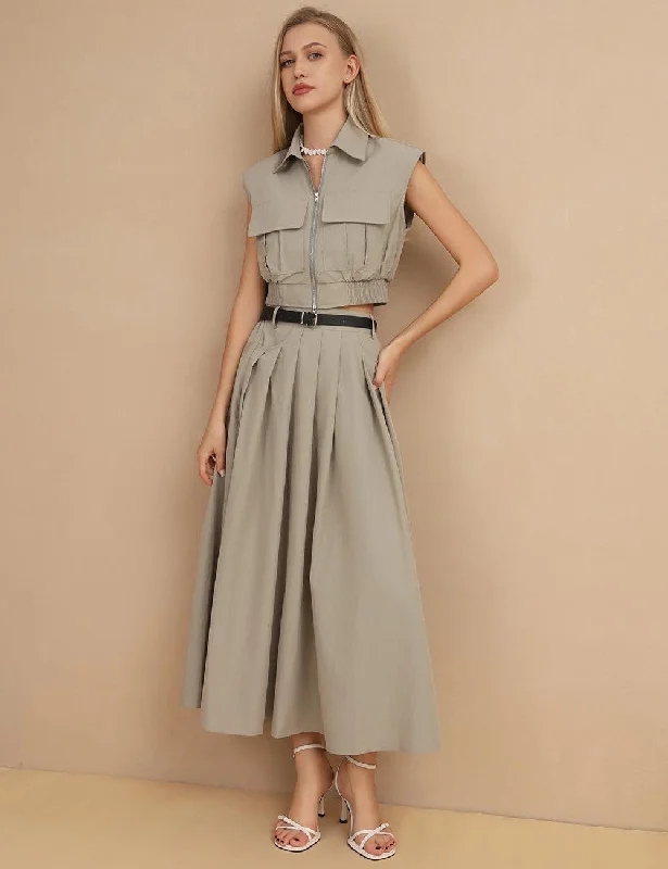 Ladies Zipper Top and Skirt 2PCS Set SKST400 wool skirt breathable