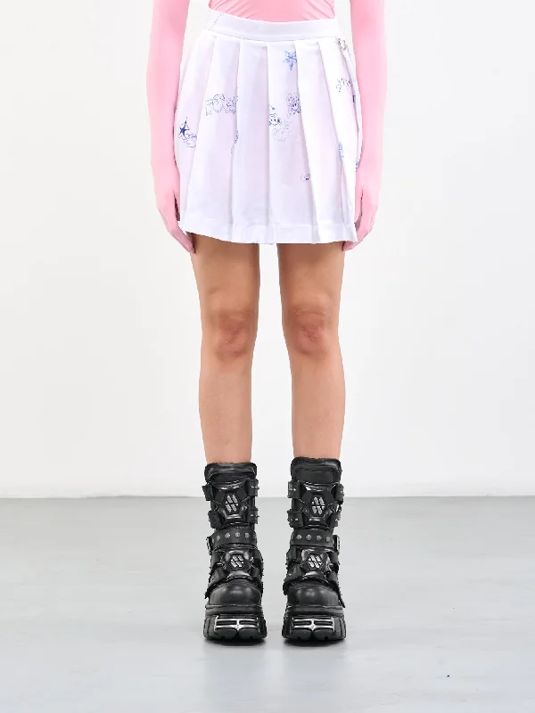 Pen Art Pleated Skirt (WE54SK260W-1203-WHITE) zip skirt side