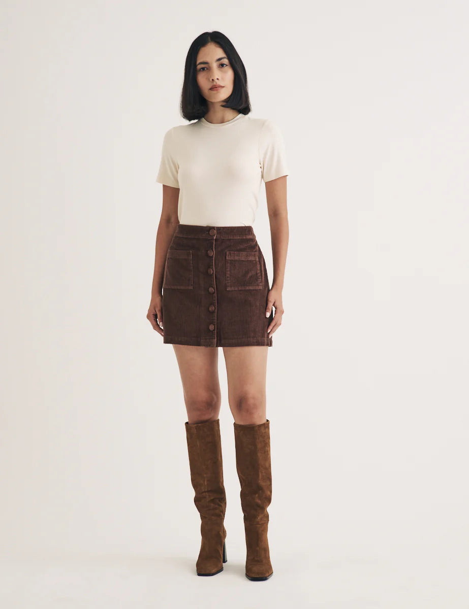 Lyon Mini Skirt Brown Cord corduroy skirt durable
