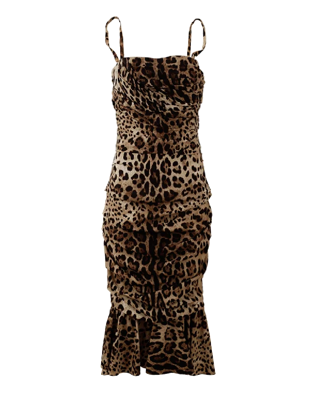 Leopard Ruched Dress Tunics Trendy modern