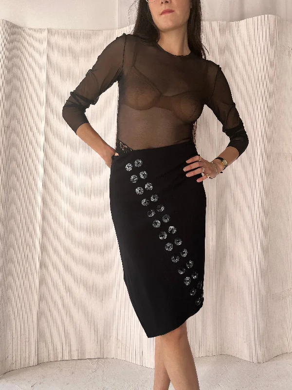 Vivienne Tam black cut-out sequin skirt chiffon skirt flowing