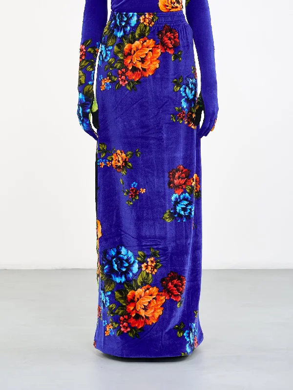 Velvet Floral Skirt (WE54SK140F-4000-FLORAL) elastic waist skirt