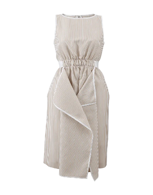 Striped Gathered Waist Dress Tunics Office stylish
