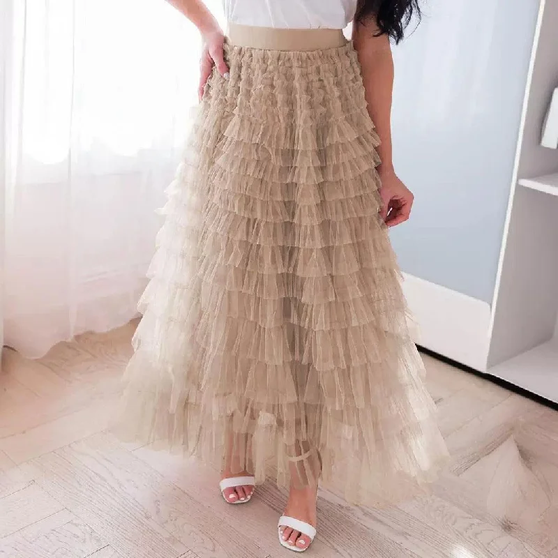 Ladies Guazy Midi Tiered Skirt GWRA lace skirt intricate