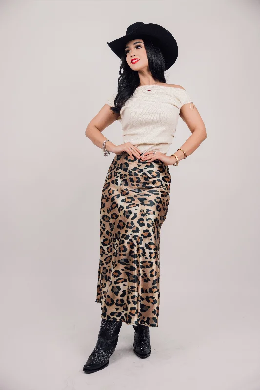 Vintage Leopard Print Satin High Waist Midi Skirt slim fit skirt