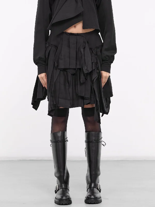 Twill Pleated Mini Skirt (FS-S13-204-1-BLACK) silk skirt lustrous