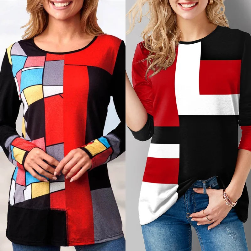 Women Print Shirts Vintage Spring Tee Autumn Blouse Top Casual Full Long Sleeve Pullover S-5XL Alpaca Blend Soft