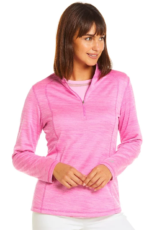 Ibkul Space Dye Mini Grid Knit Pullover - SPF 50 Hot Pink Flutter Sleeve Feminine