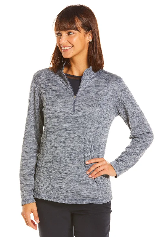 Ibkul Space Dye Mini Grid Knit Pullover - SPF 50  Black Flare Sleeve Stylish