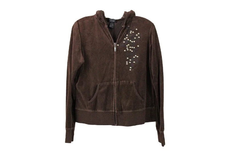 Soho Lady New York Brown Velour Hoodie | S Hoodie with Illustration Artistic Creative