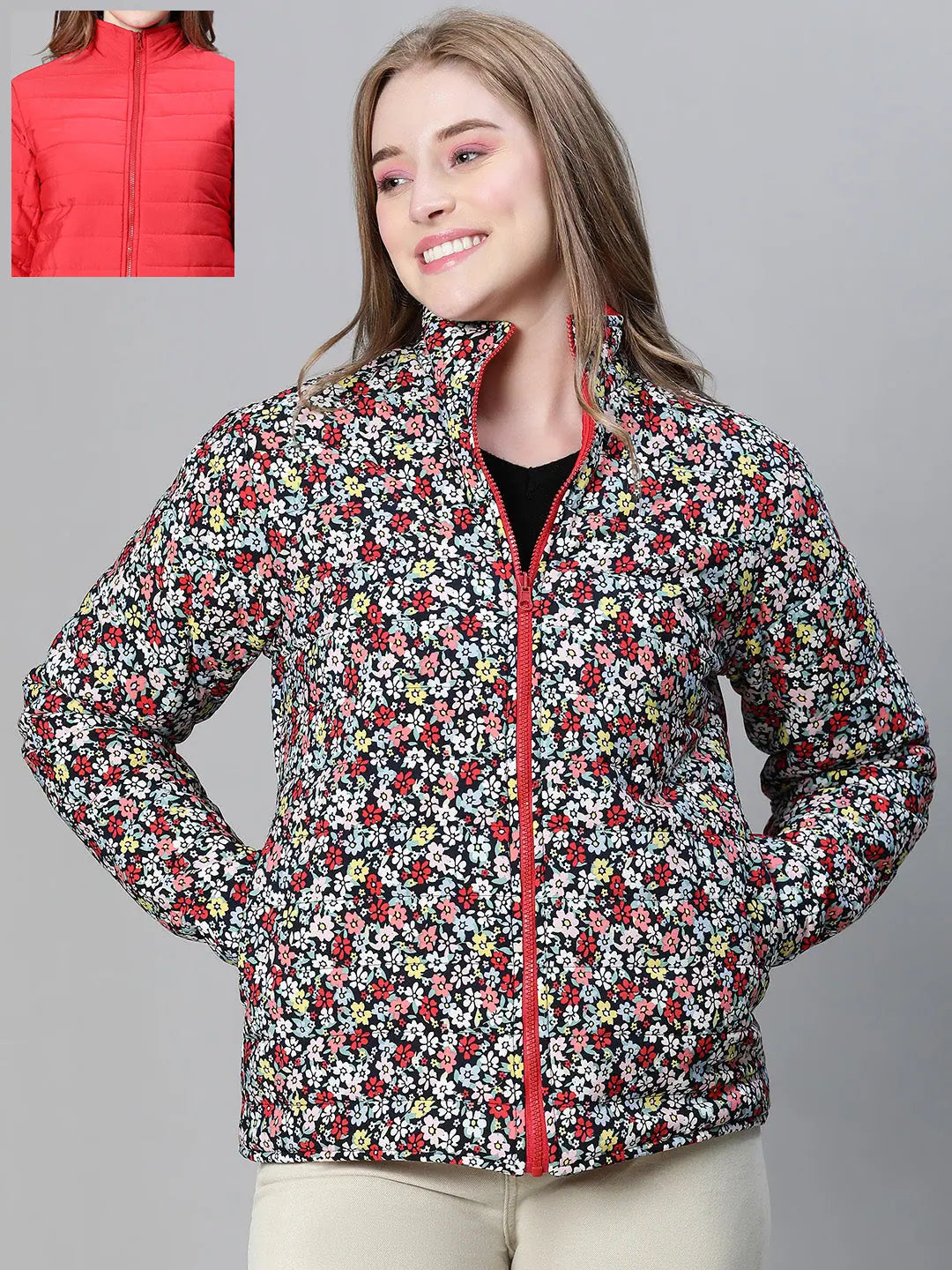 Women Printed Standard Multicolor Full Sleeve Jacket Welt Pockets Slit Pockets Flap Pockets Women Printed Standard Multicolor Full Sleeve Jacket Welt Pockets Slit Pockets Flap Pockets