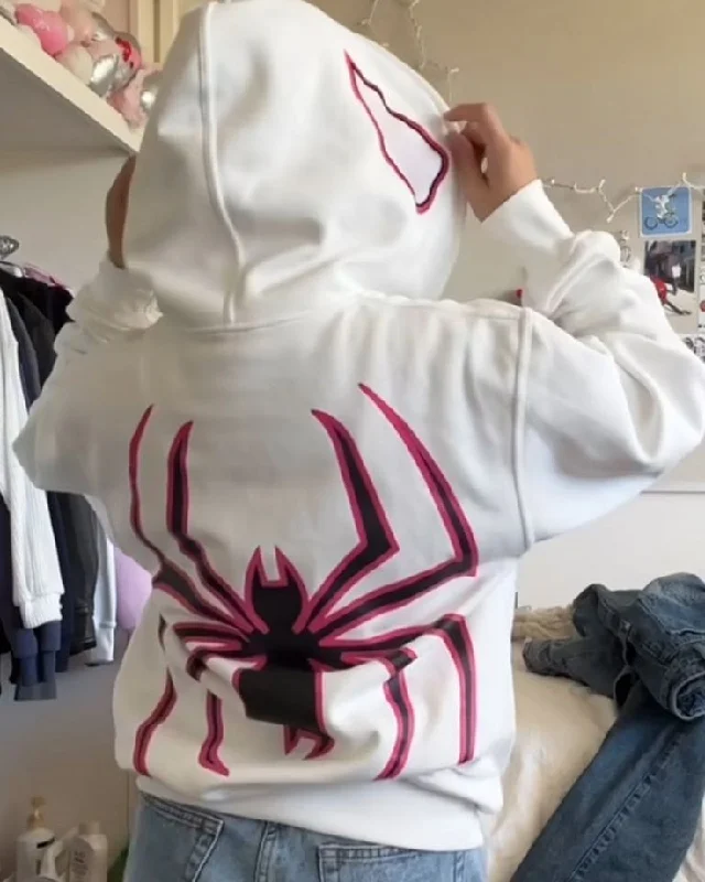 Women's Spider Man Y2K Styling Print Oversized Fashion Full Zip Up Zipper Hoodie - Limited Edition Hoodie with Hem Contrast Bold Stylish Women's Spider Man Y2K Styling Print Oversized Fashion Full Zip Up Zipper Hoodie - Limited Edition Hoodie with Hem Contrast Bold Stylish