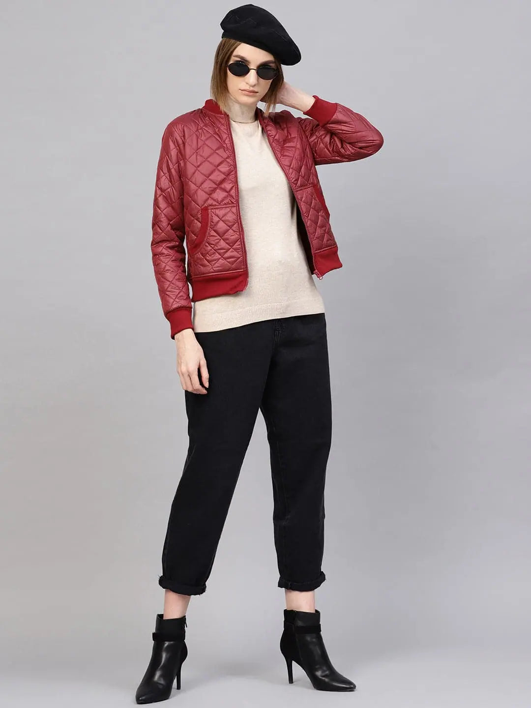 Women Solid Burgundy Round Neck Full Sleeve Jacket Denim Jacket Leather Jacket Suede Jacket Women Solid Burgundy Round Neck Full Sleeve Jacket Denim Jacket Leather Jacket Suede Jacket