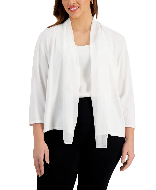 Kasper Plus Size Open Front Cardigan Front Pockets Side Pockets Patch Pockets