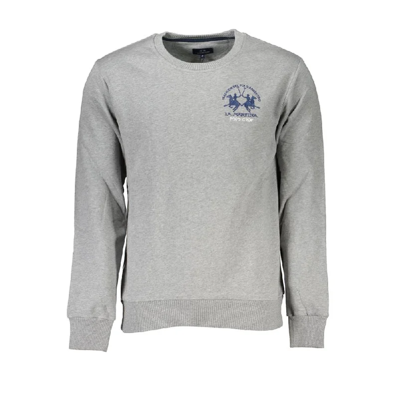 Chic Gray Crew Neck Cotton Sweatshirt Hoodie with V-Neck Classic Versatile
