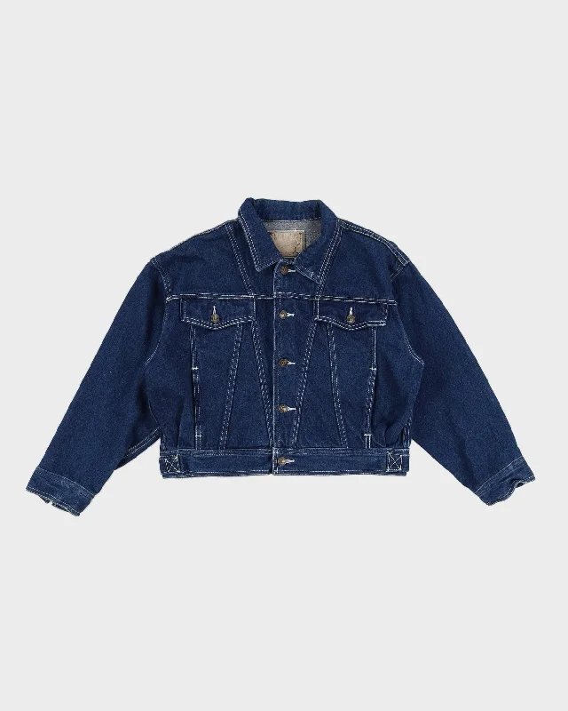 Vintage 90s Dark Wash World Jeans Denim Cropped Jacket - M Snapped Jacket Toggled Jacket Drawstring Jacket Vintage 90s Dark Wash World Jeans Denim Cropped Jacket - M Snapped Jacket Toggled Jacket Drawstring Jacket