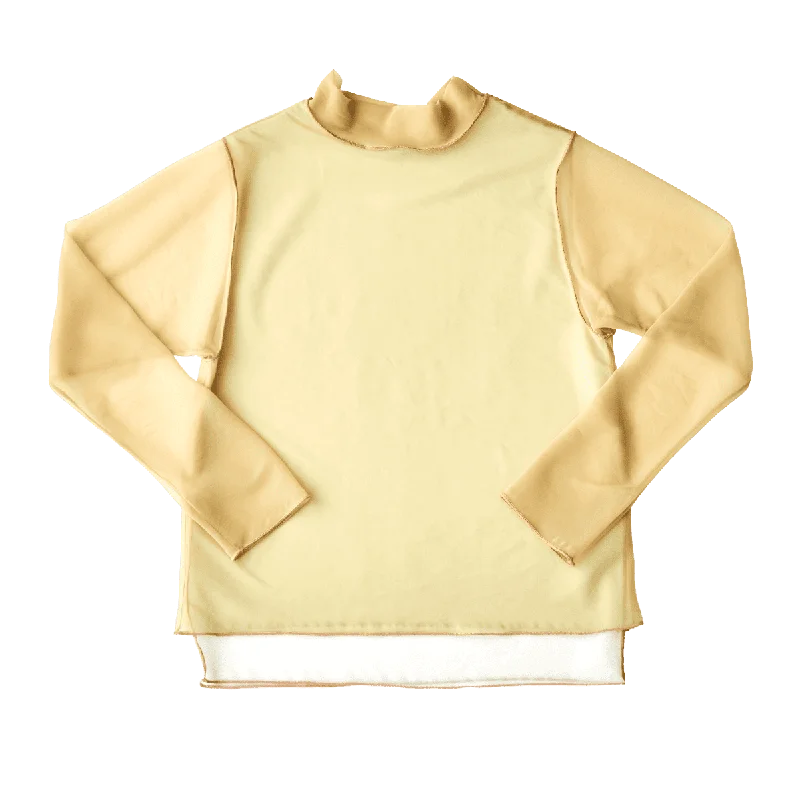 High Neck Pullover / Darkbeige × Yellow Lantern Sleeve Elegant