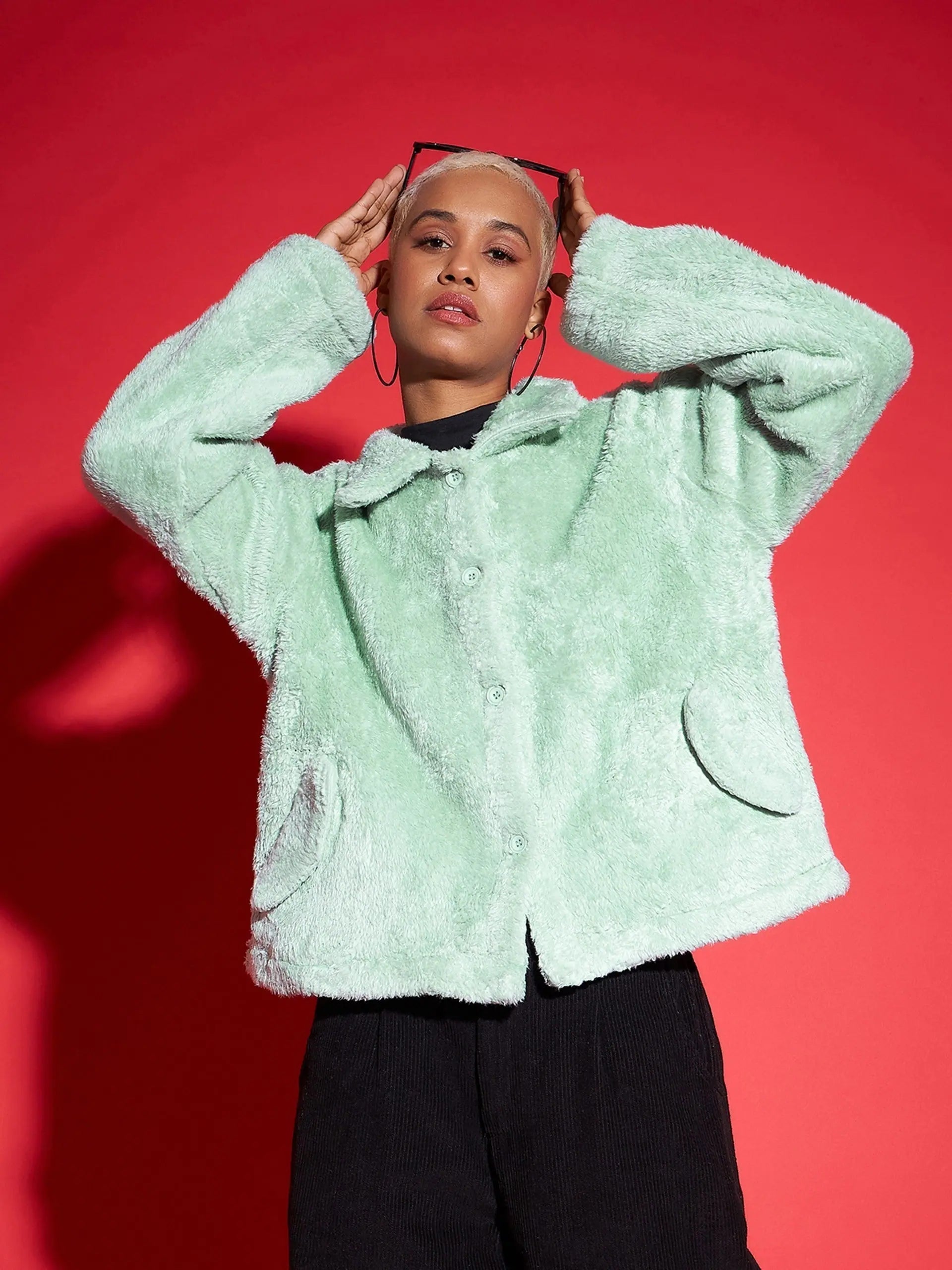 Women Solid Standard Green Full Sleeve Jacket Cotton Fabric Linen Fabric Terry Fabric Women Solid Standard Green Full Sleeve Jacket Cotton Fabric Linen Fabric Terry Fabric