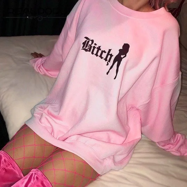 Baby Pink Bitch Graphic Printed Long Kawaii Fashion Comfy Casual Fleece Sweatshirt For Women Hoodie with Embroidery Detailed Premium Baby Pink Bitch Graphic Printed Long Kawaii Fashion Comfy Casual Fleece Sweatshirt For Women Hoodie with Embroidery Detailed Premium