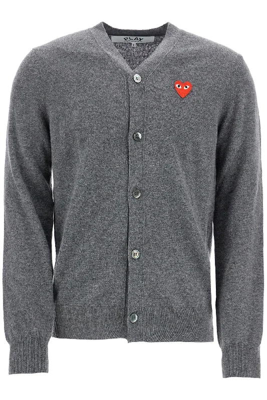 Cardigan Unisex In Lana Grigio Con Logo Cuore  - Grey Bright Pastel Dark