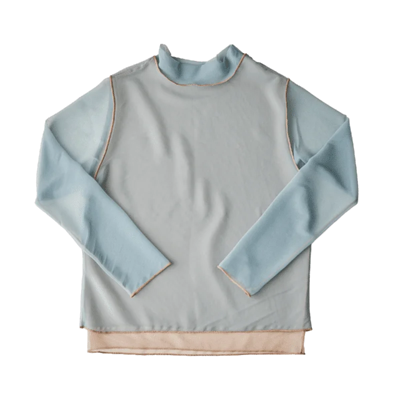 High Neck Pullover / Lightbeige × Blue Leg Sleeve Comfort